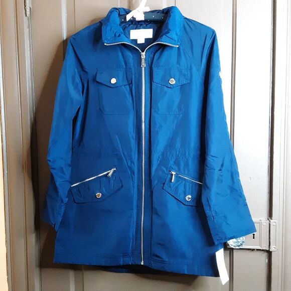 Michael Kors Women's Trench Coat size S Navy Blue Zip Front - Picture 1 of 15